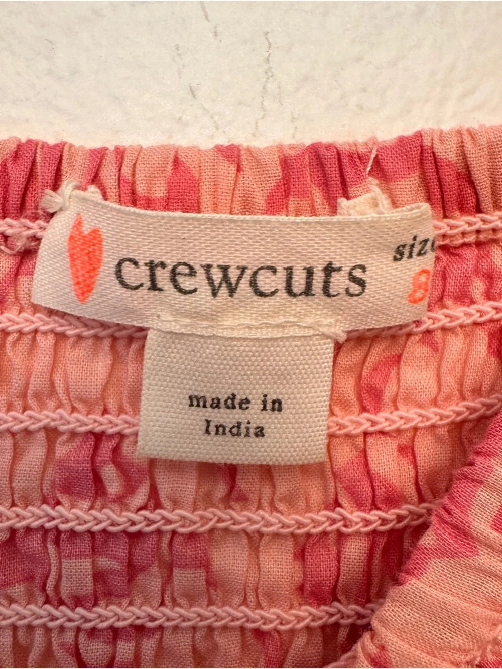 J Crew Crewcuts Girls' Pink smocked ruffle dress Fish Print Size 8